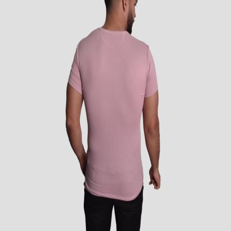 POLO ACANALADO MANGA CORTA CUELLO REDONDO - ROSA