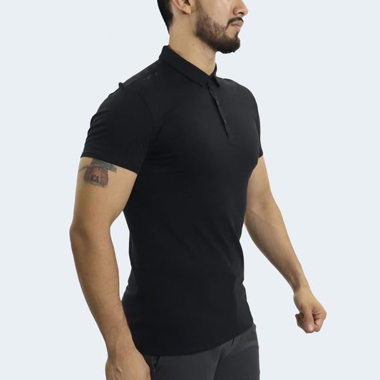 POLO CUELLO BOX MANGA CORTA - NEGRO