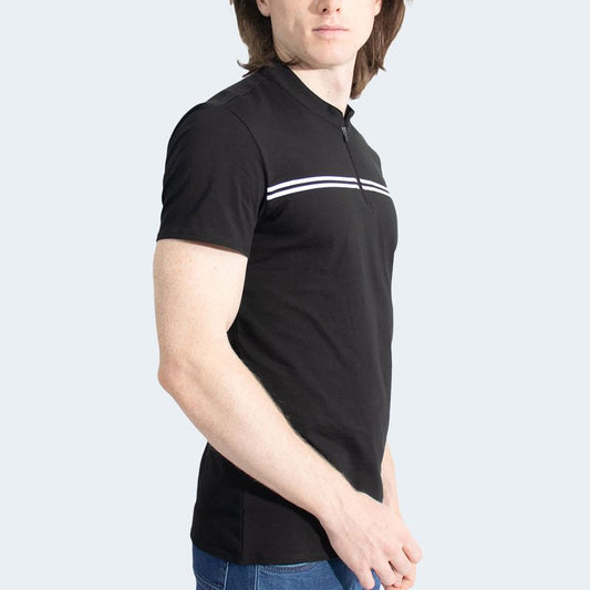 POLO CUELLO BOX CON CIERRE MANGA CORTA - NEGRO