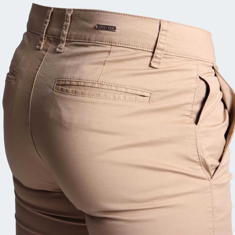 MID-RISE COMFORT DRILL BERMUDA SHORTS - BEIGE