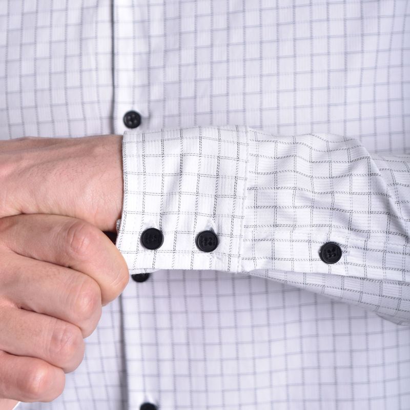 CAMISA A CUADROS MANGA LARGA - BLANCO