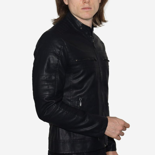 Chaqueta biker negra Signature en eco-cuero – ideal para invierno y estilo "star boy"