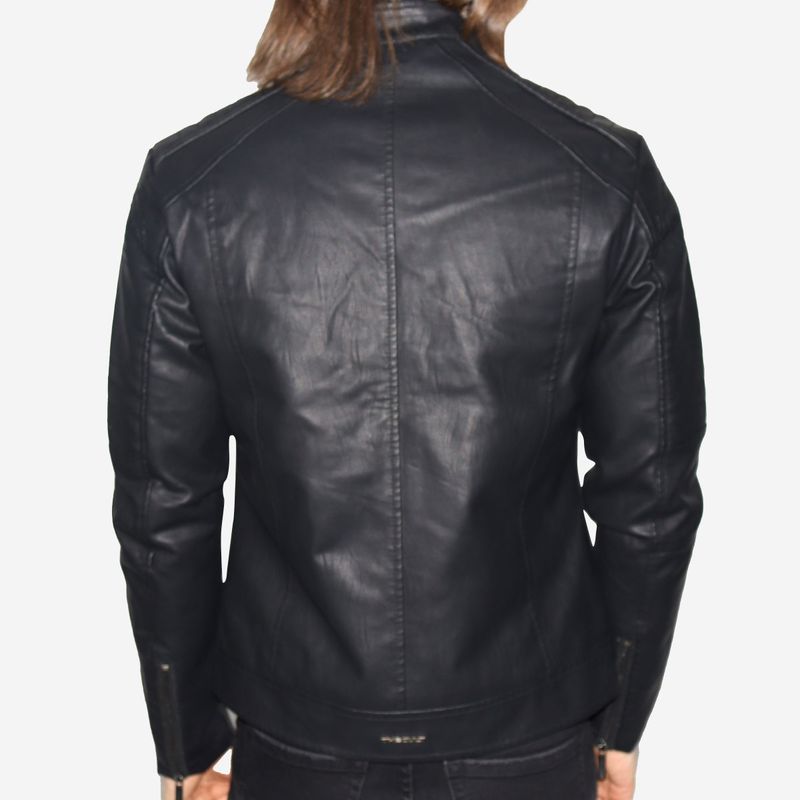 Chaqueta biker negra Signature en eco-cuero – ideal para invierno y estilo "star boy"