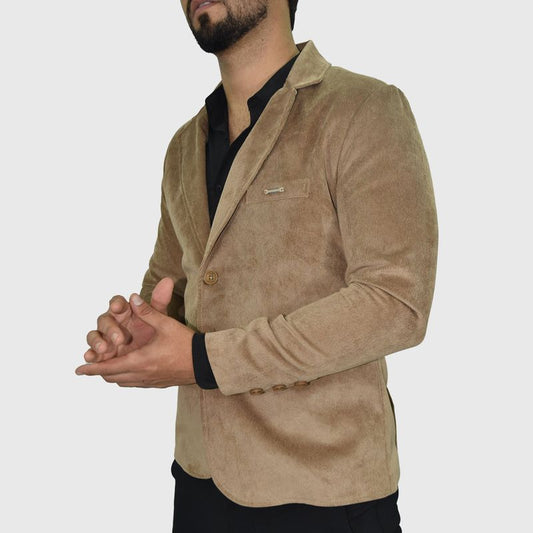 Corduroy blazer with bison leather lining - BEIGE