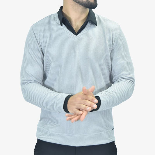 Suéter Cuello V Signature – Tejido Termorregulable y Ultra Confort - PLOMO