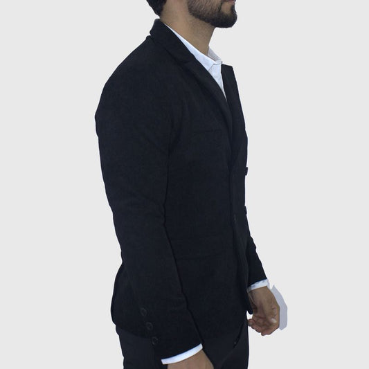 Blazer de corduroy con solapa cruzada Signature Corte Perfect Fit Forro tacto piel de bisonte - NEGRO