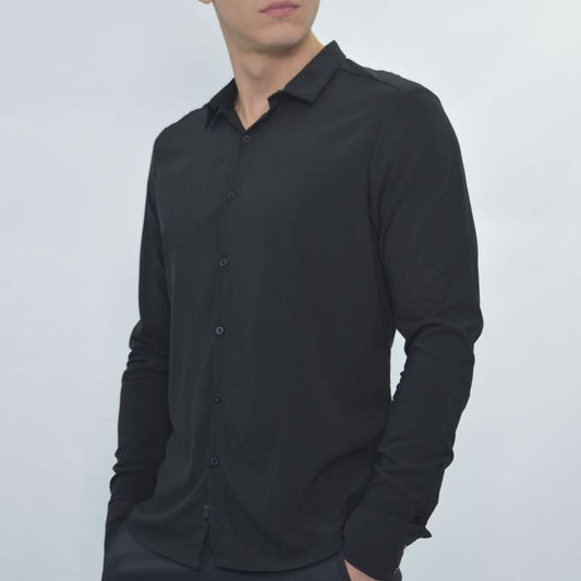 Camisa manga larga super flex transpirable Signature | Tejido super flex de caída ligera | Entalle Perfect Fit - NEGRO