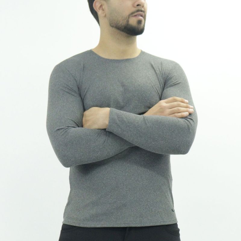 Polo manga larga cuello redondo acanalado Perfect Fit - PLOMO