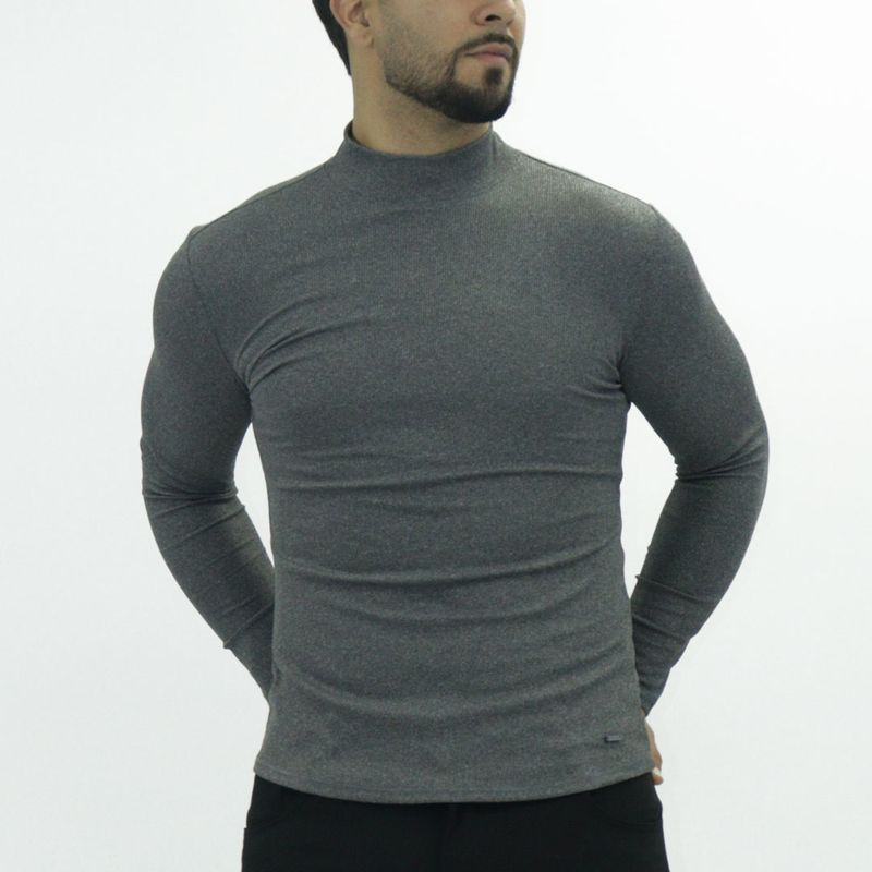 Polo cuello alto manga larga acanalado Perfect Fit - PLOMO