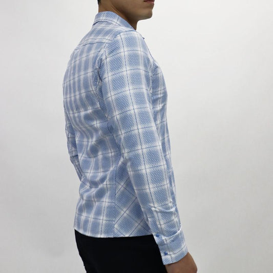 Camisa reversible manga larga diseño floral y cuadros Perfect Fit - CELESTE
