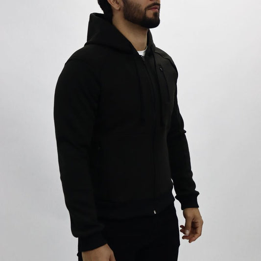 Hoodie afranelado con cierre en pechera Estilo urbano - NEGRO
