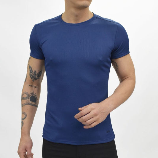 POLO ACANALADO MANGA CORTA CUELLO REDONDO - AZUL MARINO