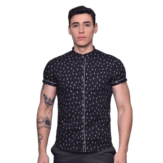 Camisa Manga Corta cuello neru- Estampado Minimalista - PERFECT FIT