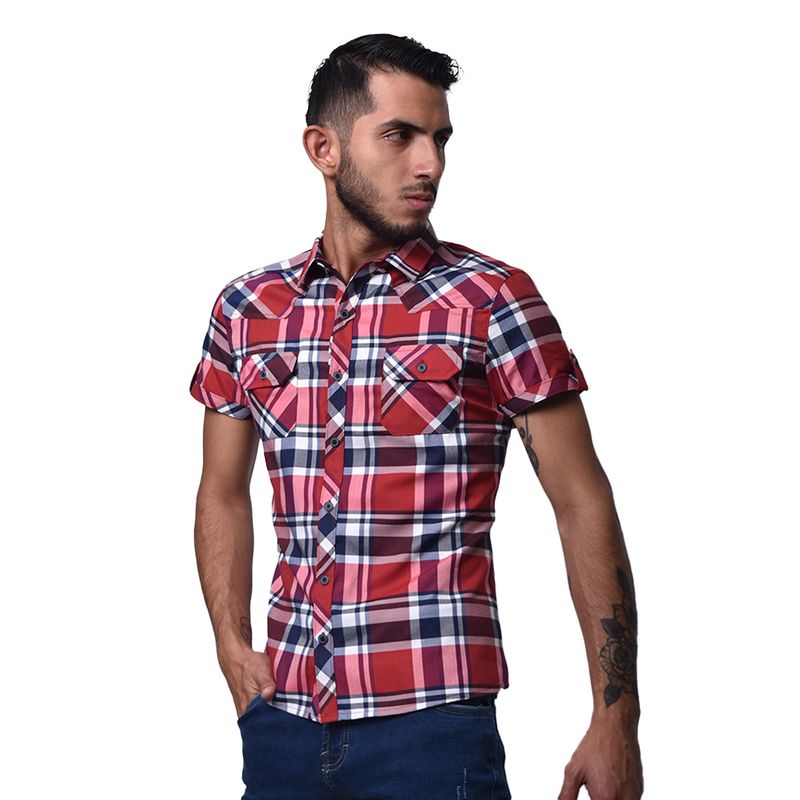 SHORT SLEEVE PERFECT FIT PLAID SHIRT - AZUROJ