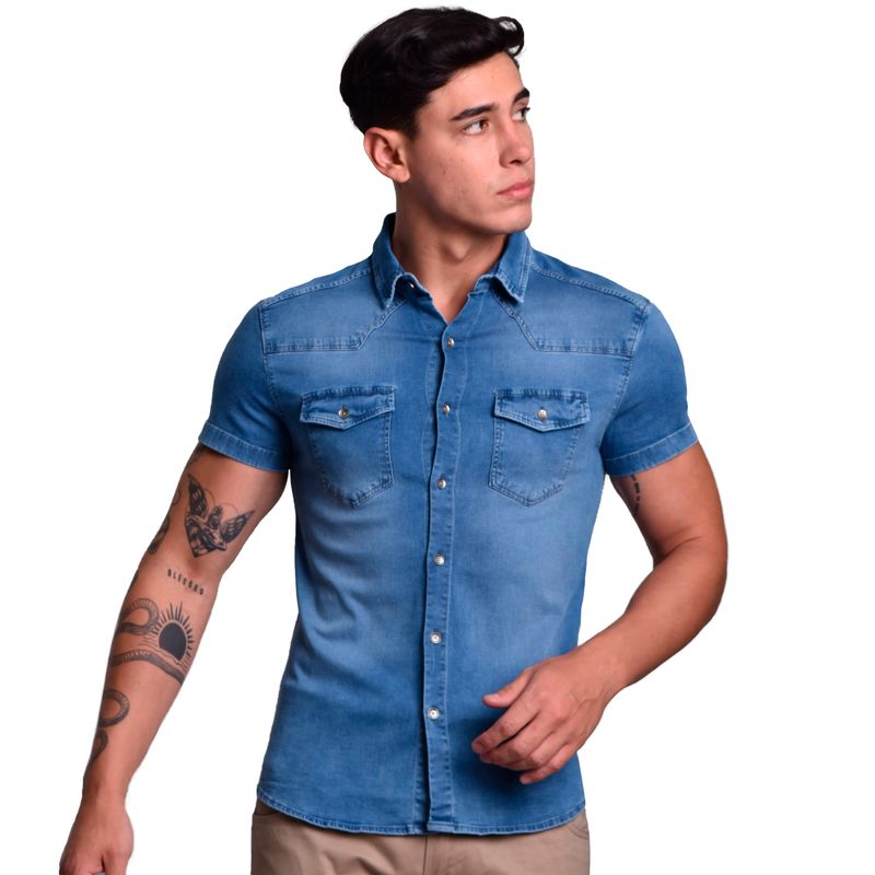 CAMISA DENIM MANGA CORTA PERFECT FIT - ICE