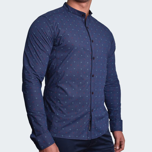 LONG-SLEEVE NERU COLLAR SHIRT PERFECT FIT - BLUE
