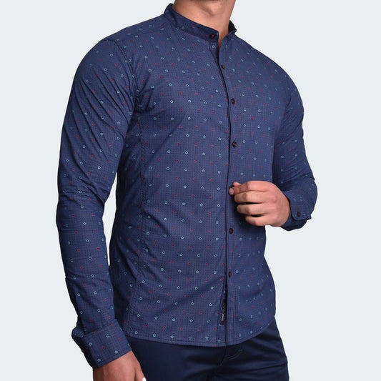 LONG-SLEEVE NERU COLLAR SHIRT PERFECT FIT - BLUE