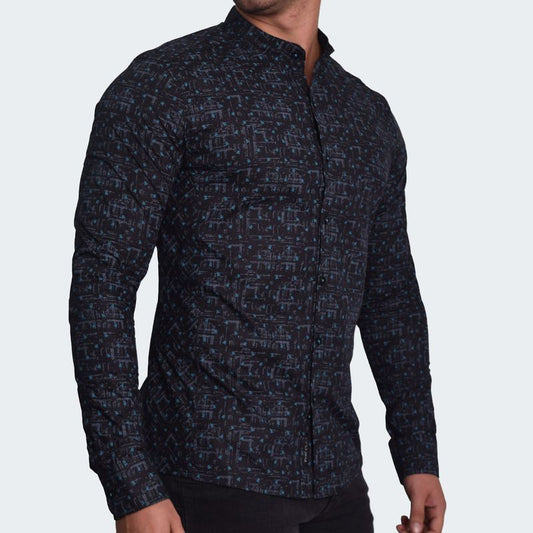 LONG SLEEVE SHIRT NERU COLLAR PERFECT FIT - BLACK