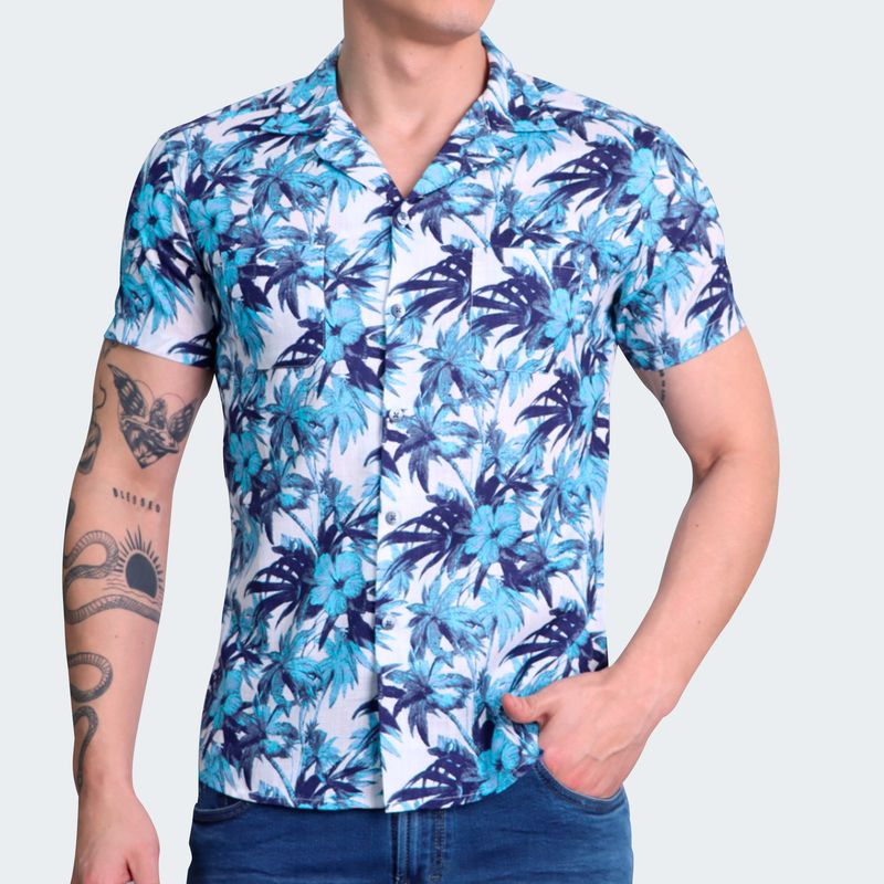 RELAXED FIT HAWAIIAN SHIRT - LIGHT BLUE