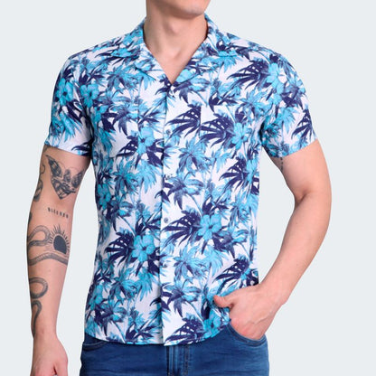 RELAXED FIT HAWAIIAN SHIRT - LIGHT BLUE