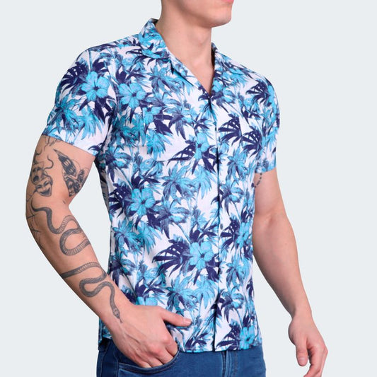 RELAXED FIT HAWAIIAN SHIRT - LIGHT BLUE