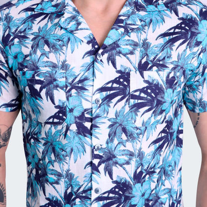 RELAXED FIT HAWAIIAN SHIRT - LIGHT BLUE