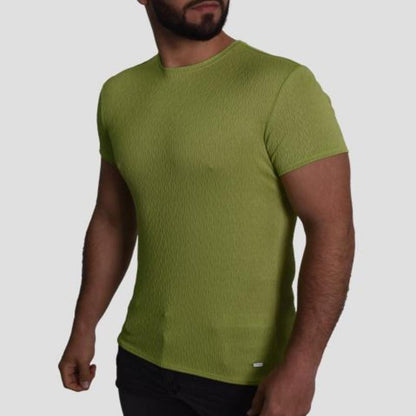 SHORT SLEEVE ROUND NECK JACQUARD POLO SHIRT - GREEN