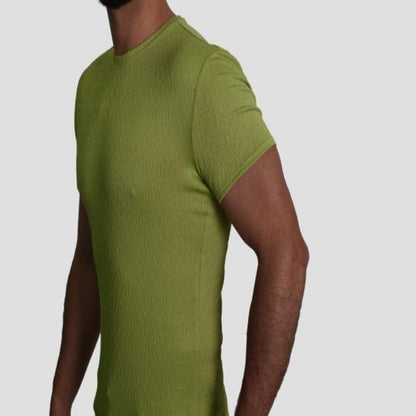 SHORT SLEEVE ROUND NECK JACQUARD POLO SHIRT - GREEN