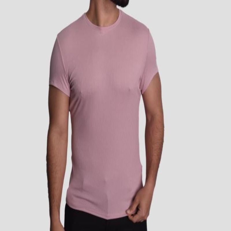 POLO ACANALADO MANGA CORTA CUELLO REDONDO - ROSA
