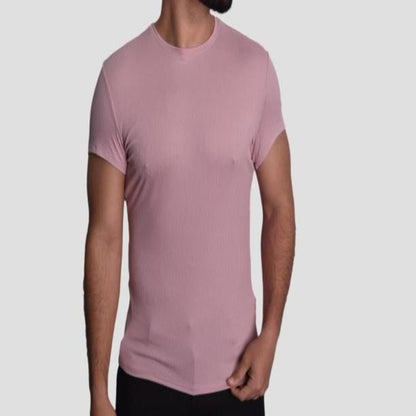POLO ACANALADO MANGA CORTA CUELLO REDONDO - ROSA