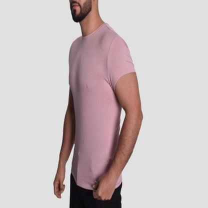 POLO ACANALADO MANGA CORTA CUELLO REDONDO - ROSA