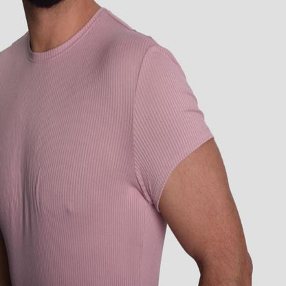 POLO ACANALADO MANGA CORTA CUELLO REDONDO - ROSA