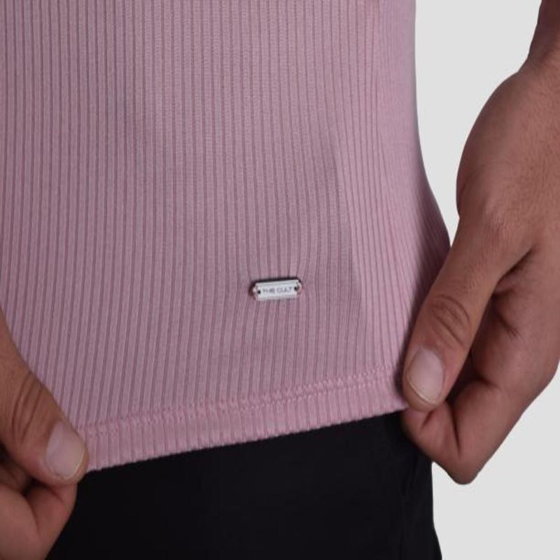 POLO ACANALADO MANGA CORTA CUELLO REDONDO - ROSA
