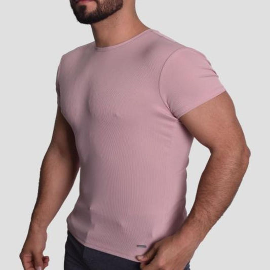 POLO ACANALADO MANGA CORTA CUELLO REDONDO - ROUSE