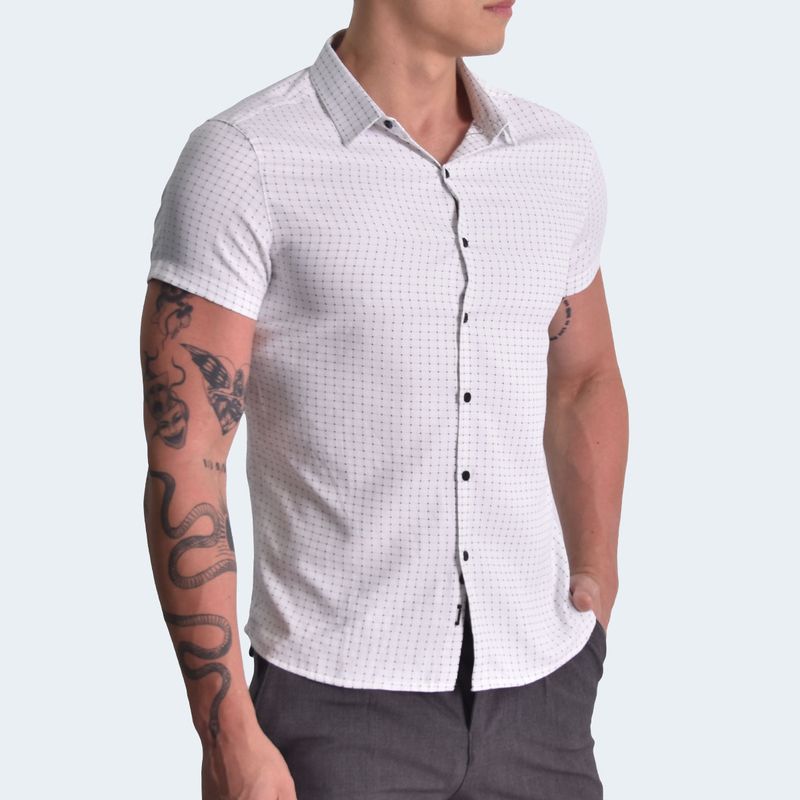 CAMISA MANGA CORTA  A CUADROS PERFECT FIT - BLANE