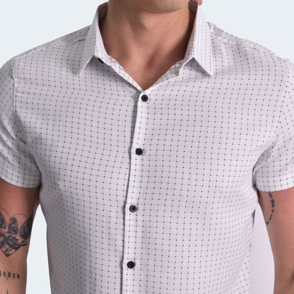 CAMISA MANGA CORTA  A CUADROS PERFECT FIT - BLANE