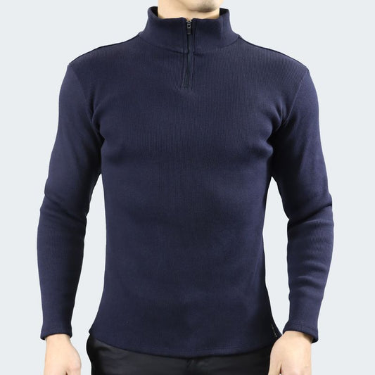 TUBE NECK JACKET WITH SPECIAL WOVEN ZIPPER - NIGHT BLUE