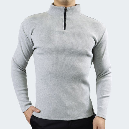 SPECIAL KNIT TUBE NECK ZIP-UP SWEATER - HEATHERED