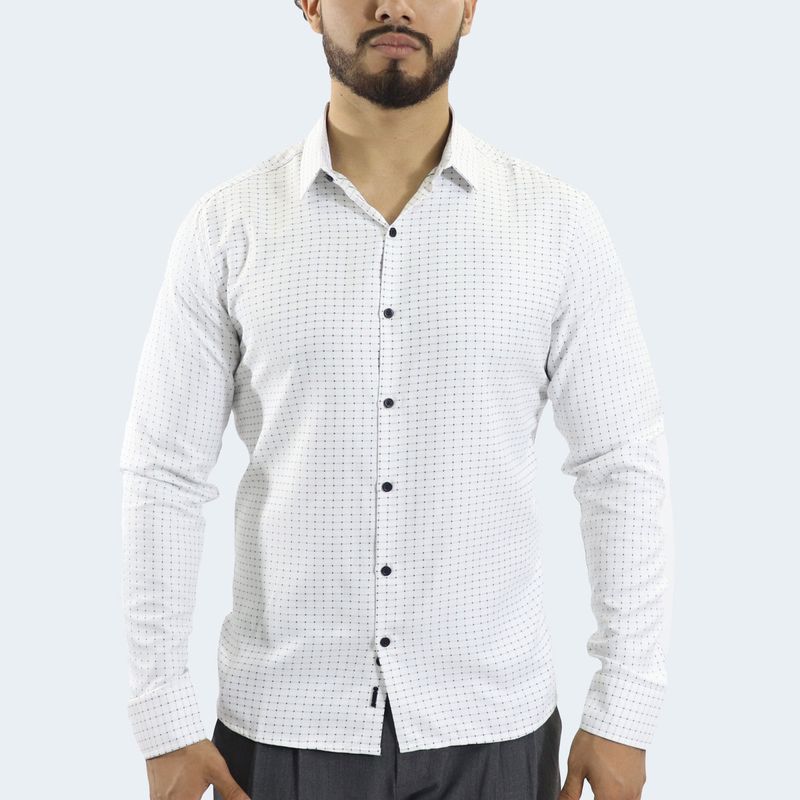 CAMISA MANGA LARGA A CUADROS PERFECT FIT - BLANE