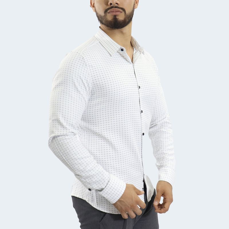 CAMISA MANGA LARGA A CUADROS PERFECT FIT - BLANE