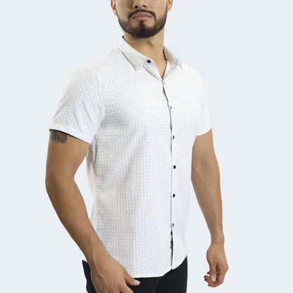 CAMISA MANGA CORTA A CUADROS PERFECT FIT - BLANCO