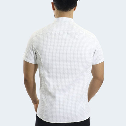 CAMISA MANGA CORTA A CUADROS PERFECT FIT - BLANCO