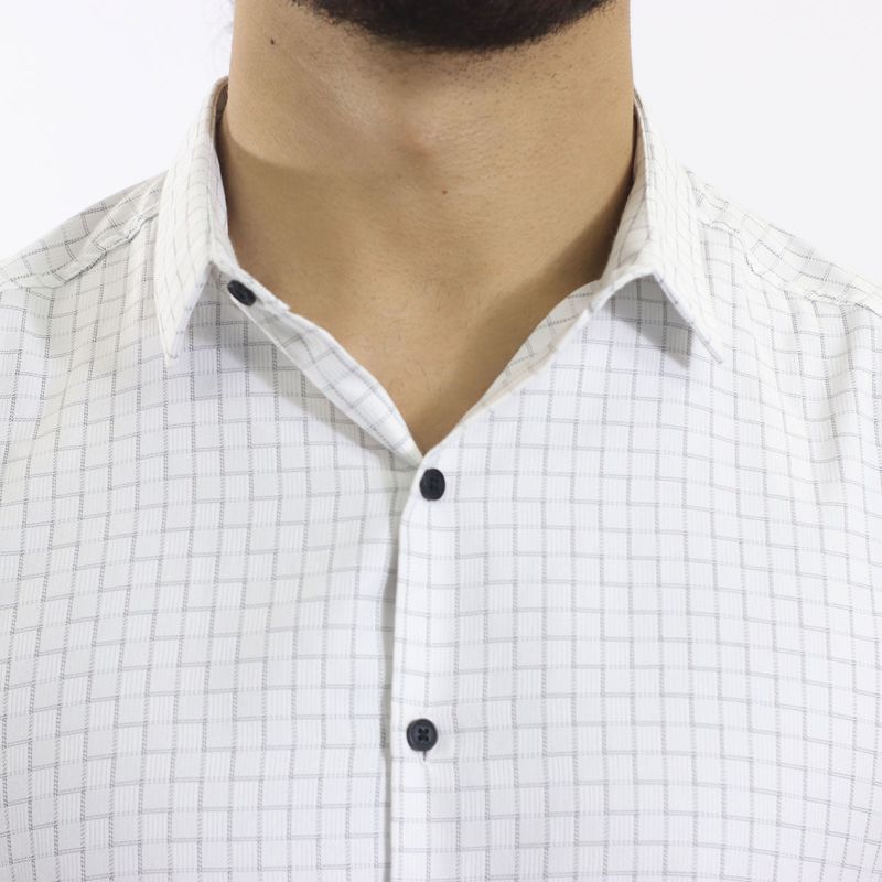 CAMISA MANGA CORTA A CUADROS PERFECT FIT - BLANCO