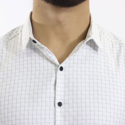 CAMISA MANGA CORTA A CUADROS PERFECT FIT - BLANCO