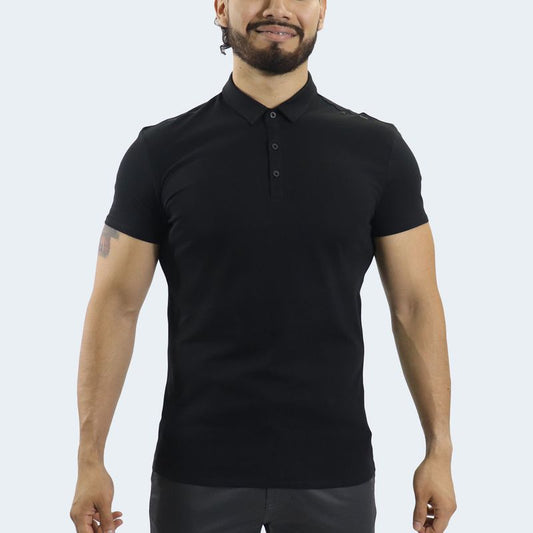 POLO CUELLO BOX MANGA CORTA - NEGRO