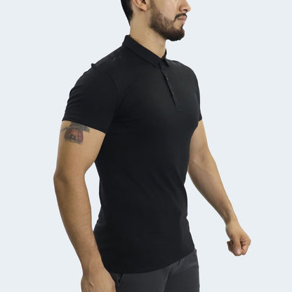 POLO CUELLO BOX MANGA CORTA - NEGRO
