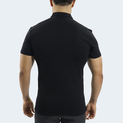 POLO CUELLO BOX MANGA CORTA - NEGRO