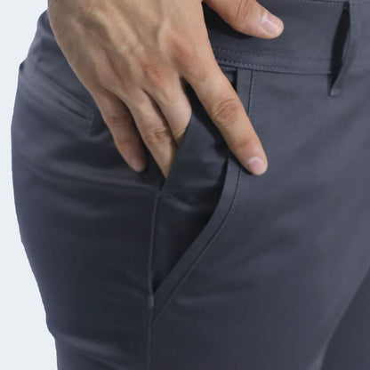 SATIN SLIM-LEG TROUSERS - LEAD GREY