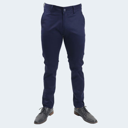 SATIN SLIM-FIT TROUSERS - BLUE