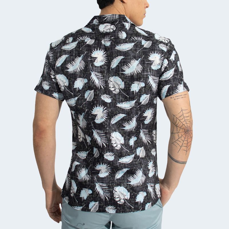 RELAXED FIT HAWAIIAN SHIRT - BLACK